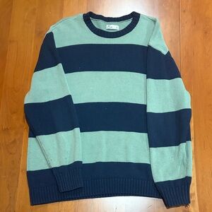 Hollister Navy and Green Striped Women's Sweater